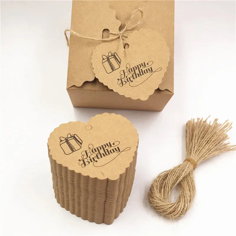 100 шт./лот с узором подвесные бирки из крафт бумаги в форме сердца для ценников