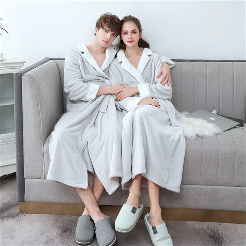 

Bathrobe Couples Homewear Nightgown Unisex Long Sleeve Luxury Brand Sleepwear Long Thicken Flannel Hotel Yukata New Robe