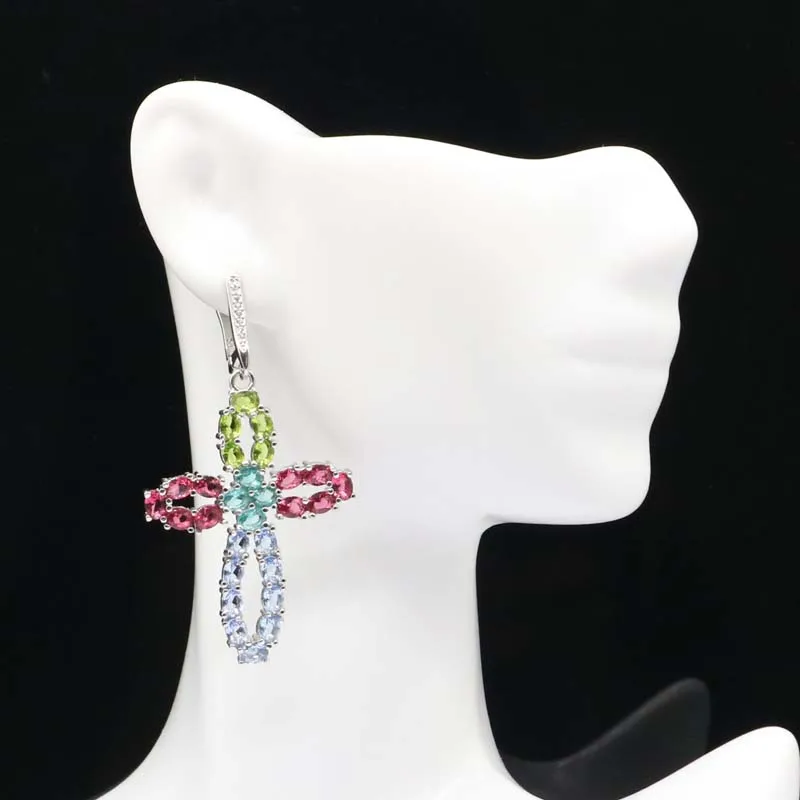 57x29 мм Разноцветные крестообразные серьги из турмалина фиолетового танзанита