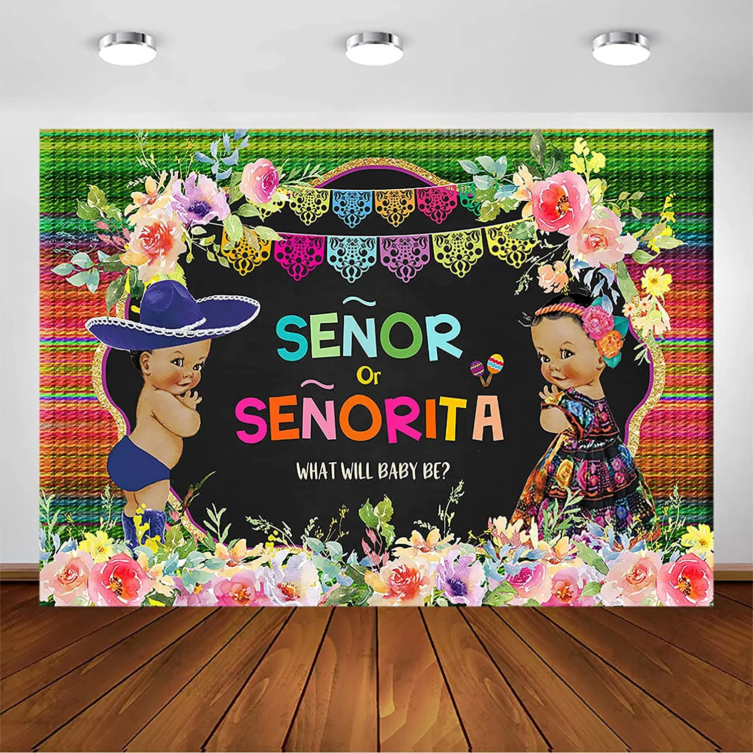 

Senor или Senorita Fiesta раскрываемый фон для детской вечевечерние с цветочным принтом