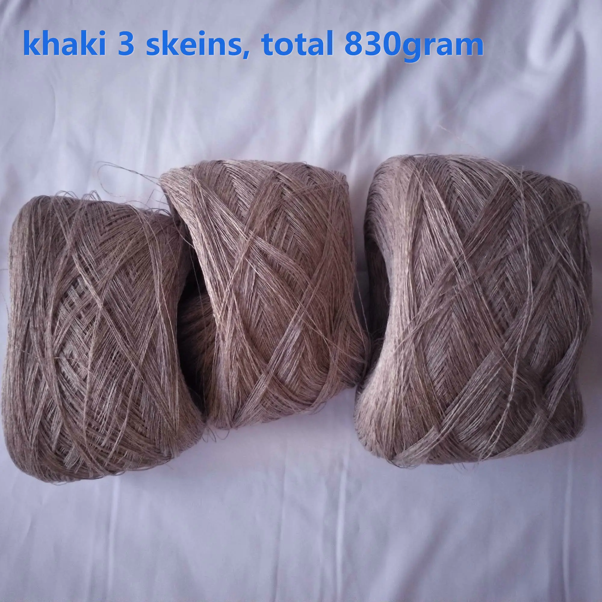 khaki 830g 500 грамм чистой льняной пряжи 3 слоя DIY вязание крючком и вязание белый синий натуральный цвет на продажу - Цвет: khaki 830g