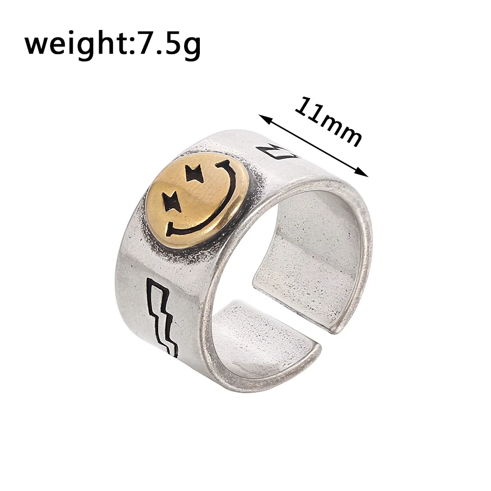 Punk Ancient Silver Color Happy Smiling Face Open Rings for Women Adjustable Stackable Link Twisted Ring Fashion Jewelry | Украшения и