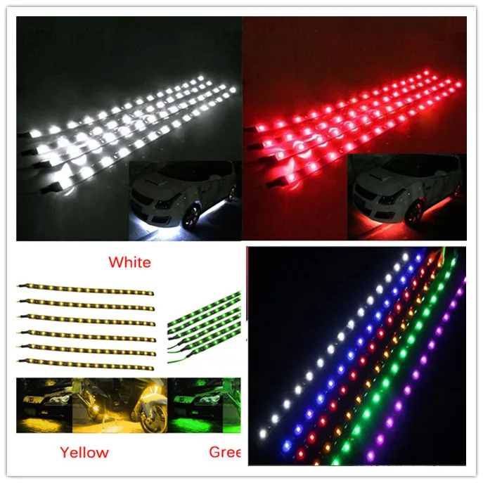 New 2PCS 30CM Car Strip Light 15 LED Motorcycle Flexible Bar 3528 SMD Underbody Boat Atmosphere Decorative Lamp | Автомобили и