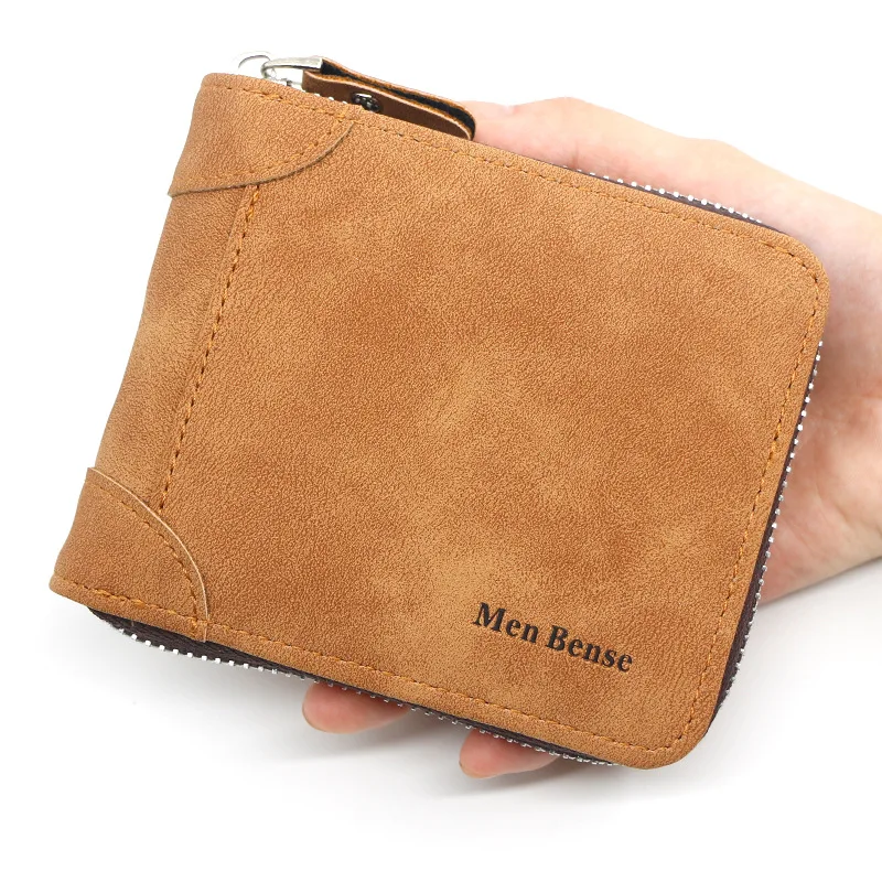 

Men Wallet Short Multi-Function PU Leather 2021 New 2-Fold Bag Zipper Coin Purse Young Student Retro Frosted Clutch Card Holder