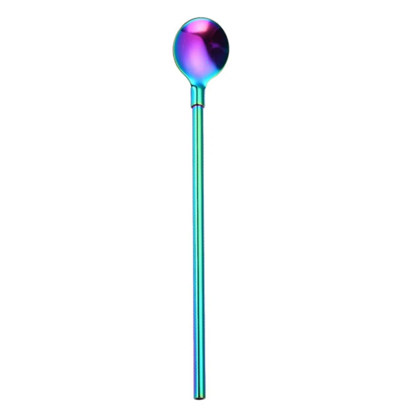 Stainless Steel Friendly Drinking Straw Spoon With Long Handle Milk Tea Spoon Kitchen Tableware Colorful Straw