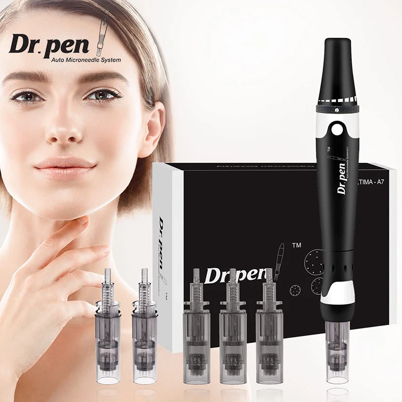 Dr. Pen Ultima A7 Professional Kit with 5pcs Cartridges - Multi-function Electric Wired DermaPen Skin Care Kit for Face and Body