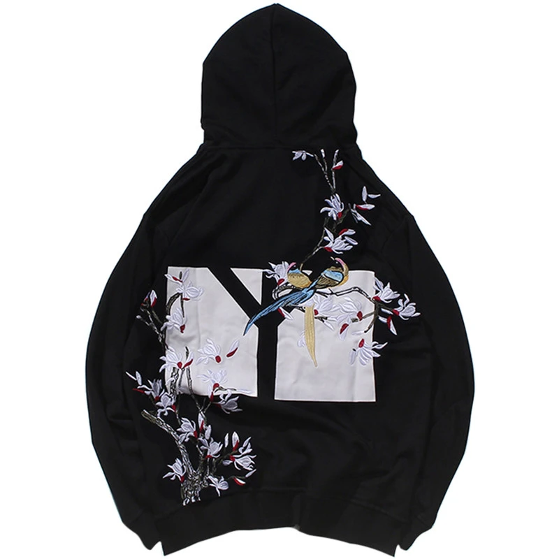Толстовка с капюшоном вышивкой радужные птицы в цветочек японский Harajuku