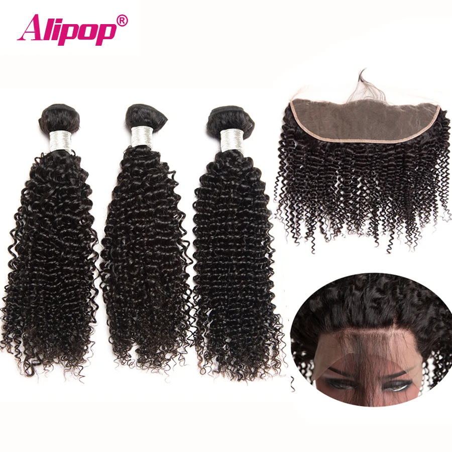 Фронтальная кружевная лента с пучками малазийские кудрявые вьющиеся