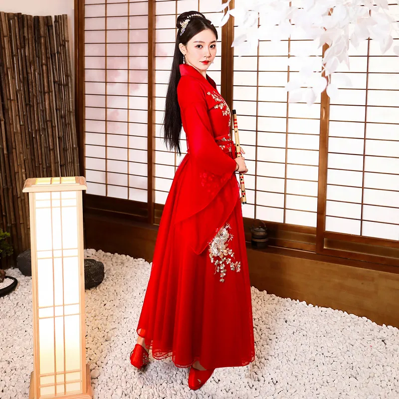 

Платье ханьфу в старинном китайском стиле, сказочные платья ханьфу, красный костюм для косплея, Женский костюм большого размера династии Та...