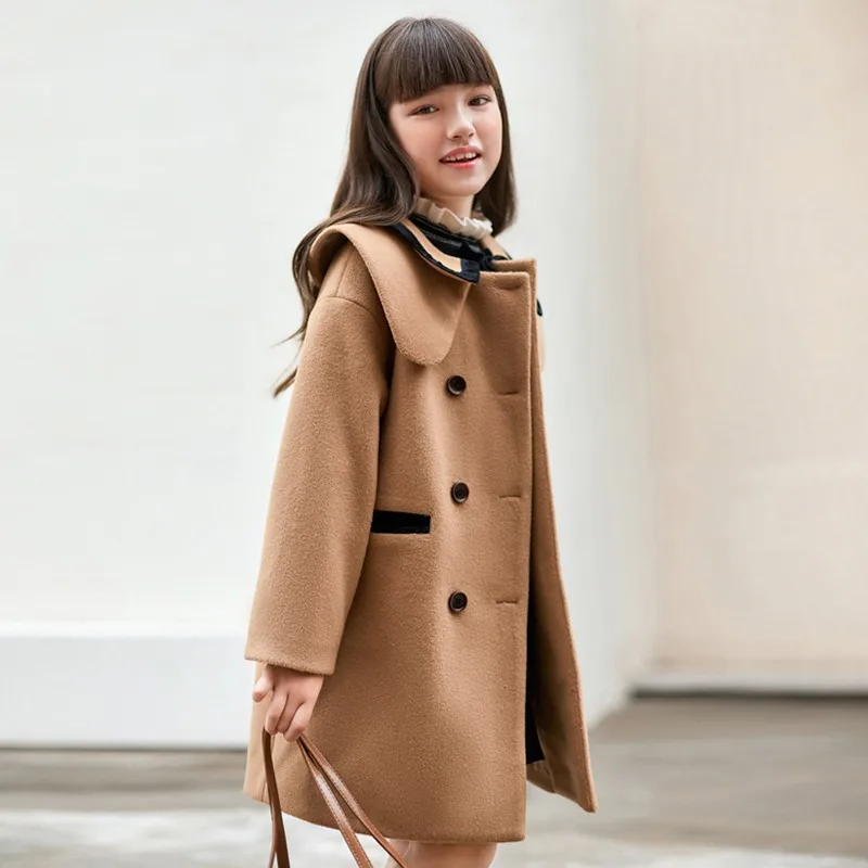 

Lovely Sweet Girls Knee Length Overcoats Jackets Autumn Winter Double Breasted Turn Down Thickening Outerwear Coats 5- 14 Years