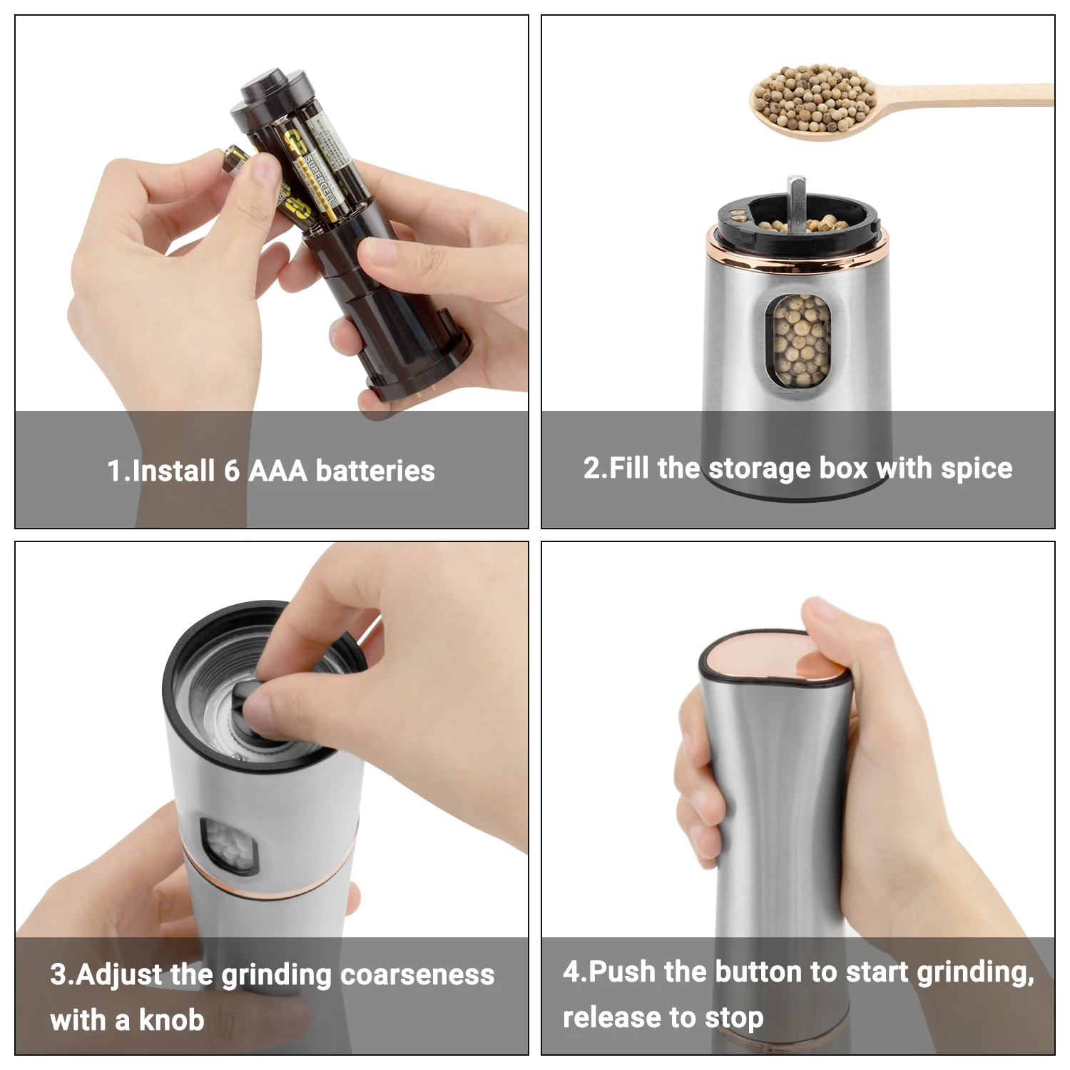 inkbird electric millkitchen salt and pepper grinderone hand operation adjustable coarseness kitchenware kitchen tool gadget free global shipping
