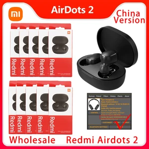 10pcs wholesale original xiaomi redmi airdots 2 wireless earphone bluetooth ai control earbuds gaming headset free shipping free global shipping