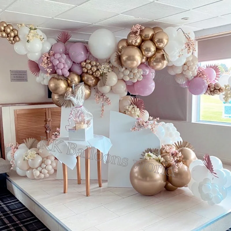 

Baby Shower DIY Gold Party Decorations Wedding Sandy White Macaron Purple Pink Chrome Gold Balloons Garland Arch Kit Decor