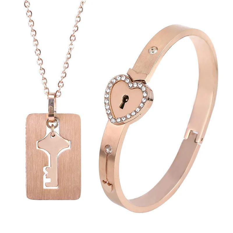 

Concentric lock key bracelet pendant Valentine's Day lovers necklace set for men and women