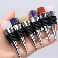 new natural stone square wine stopper stainless steel silicone bottom inlaid with gemstone stopper for decorating wine bottles