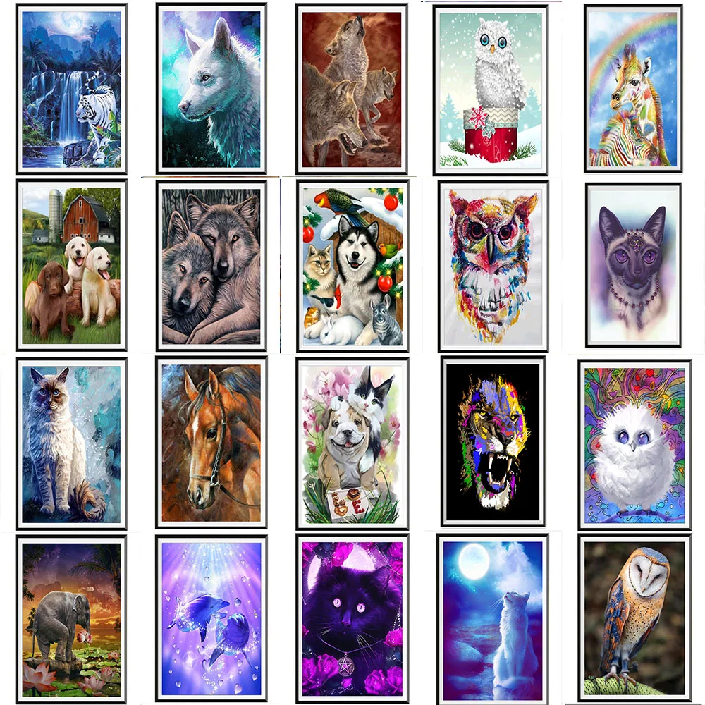 Animal 5D Diamond Painting Full Wolf Owl Tiger Round Mosaic Pattern Cross Stitch Set Home Decoration |