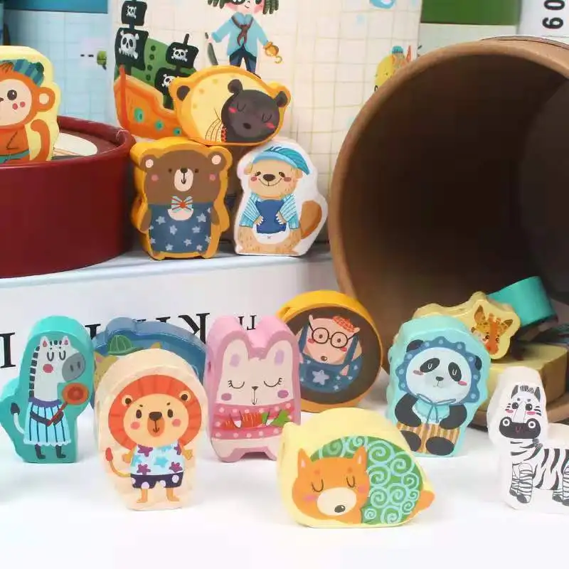 Animal alphabet Ранние Обучающие деревянные игрушки детские игрушки Сделай Сам мультфильм фрукты животное нанизывание деревянные бусины Monterssori игрушка для детей - Цвет: Animal alphabet