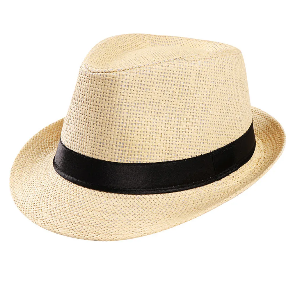 Feitong Unisex Sun Hats For Women Men Trilby Gangster Cap Beach Straw Hat Band Outdoors On Vacation Sunscreen | Аксессуары для