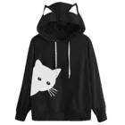 Кавайная толстовка, модная повседневная женская толстовка, Женский свитшот с длинным рукавом и принтом кота, толстовки с капюшоном, топы, Корейская одежда в стиле Харадзюку