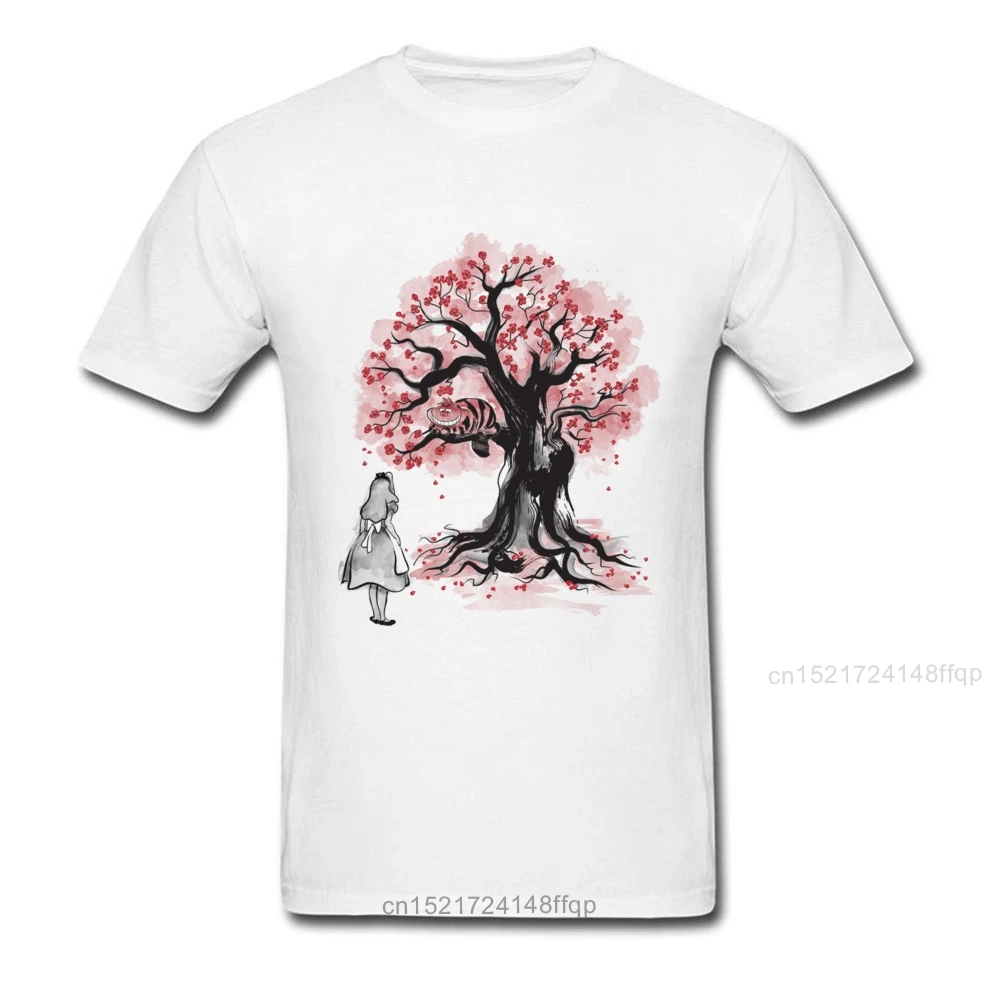 Мужская футболка в стиле Cheshires Tree sumi-e (Монохромный) с круглым вырезом и коротким
