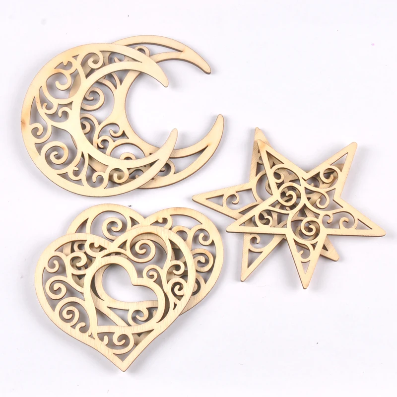 Недостроенная Луна/звезда/в форме сердца подвесная Подвеска деревянные ломтики