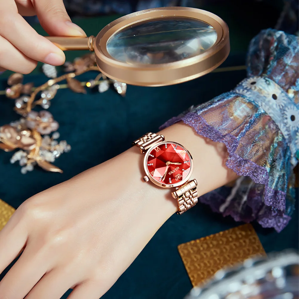 

Genuine OLEVS 6642 Women Diamond mirror Top Brand Luxury Stainless Steel Waterproof Quartz Wristwatch Montre femme 2021 New