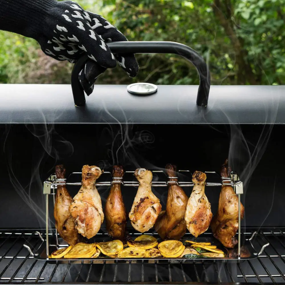 

2pcs Foldable BBQ Rack Stainless Steel Outdoor Chicken Leg Roaster Racks