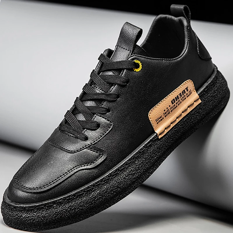 

Men Vulcanized Shoes High Quality Leather Sneakers Trend White Casual Shoes for Male Italian Breathable Leisure Board Footwear