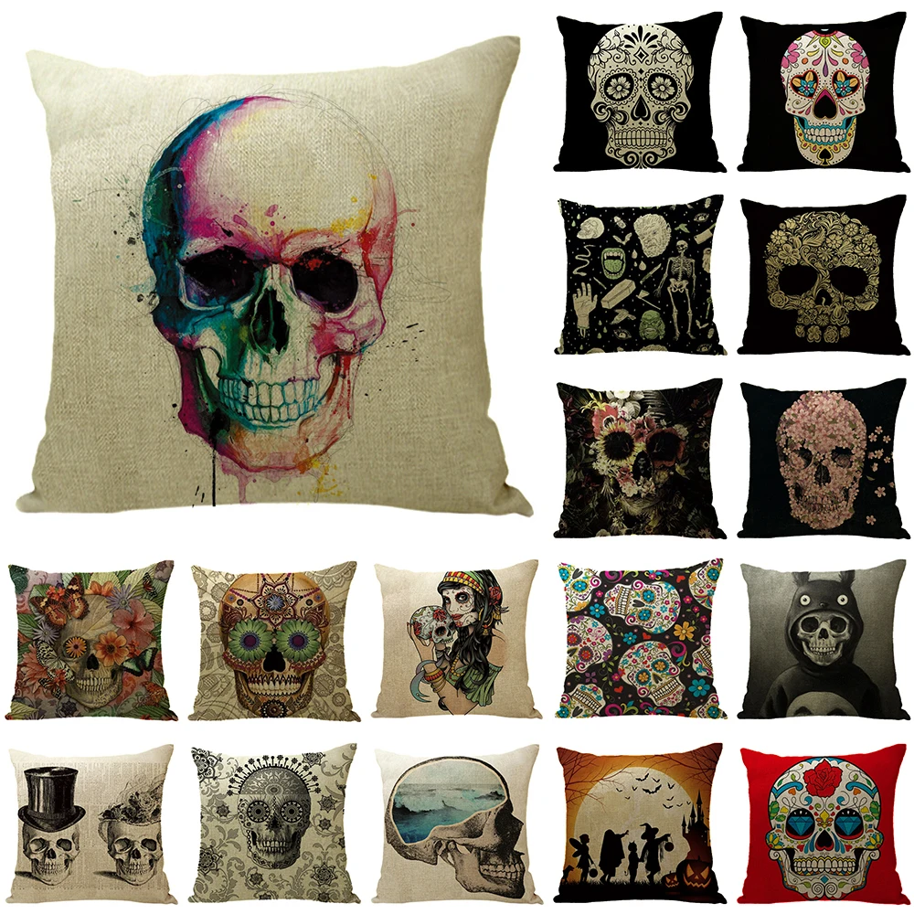 

С принтом «череп» для диванных подушек, наволочки для подушек, Подушка Чехол Хэллоуина офис Домашний Декор Подушка Чехол Гостиная квадратн...