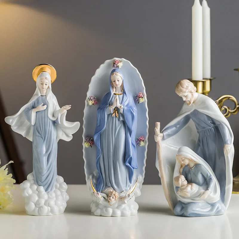 

European Ceramic Decorative Small Ornaments Desktop Decorations Ceramics Christianity Jesus The Virgin Mary Statue Home Decore