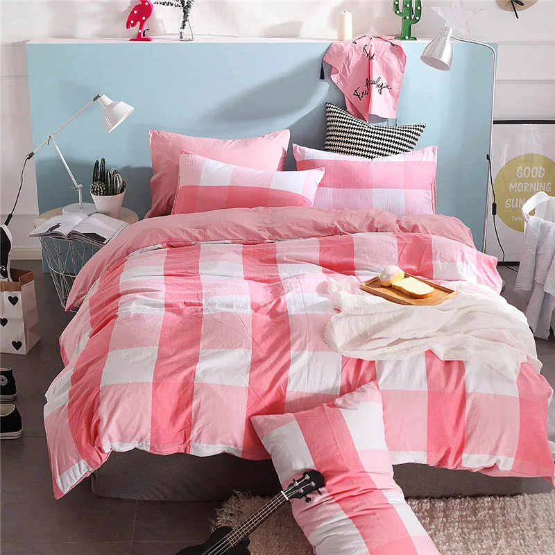 color3 Dreamort квадратный узор в полоску простой стиль 4 шт постельных принадлежностей Твин Полный размер Королева простыня+ пододеяльник+ наволочка - Цвет: color3