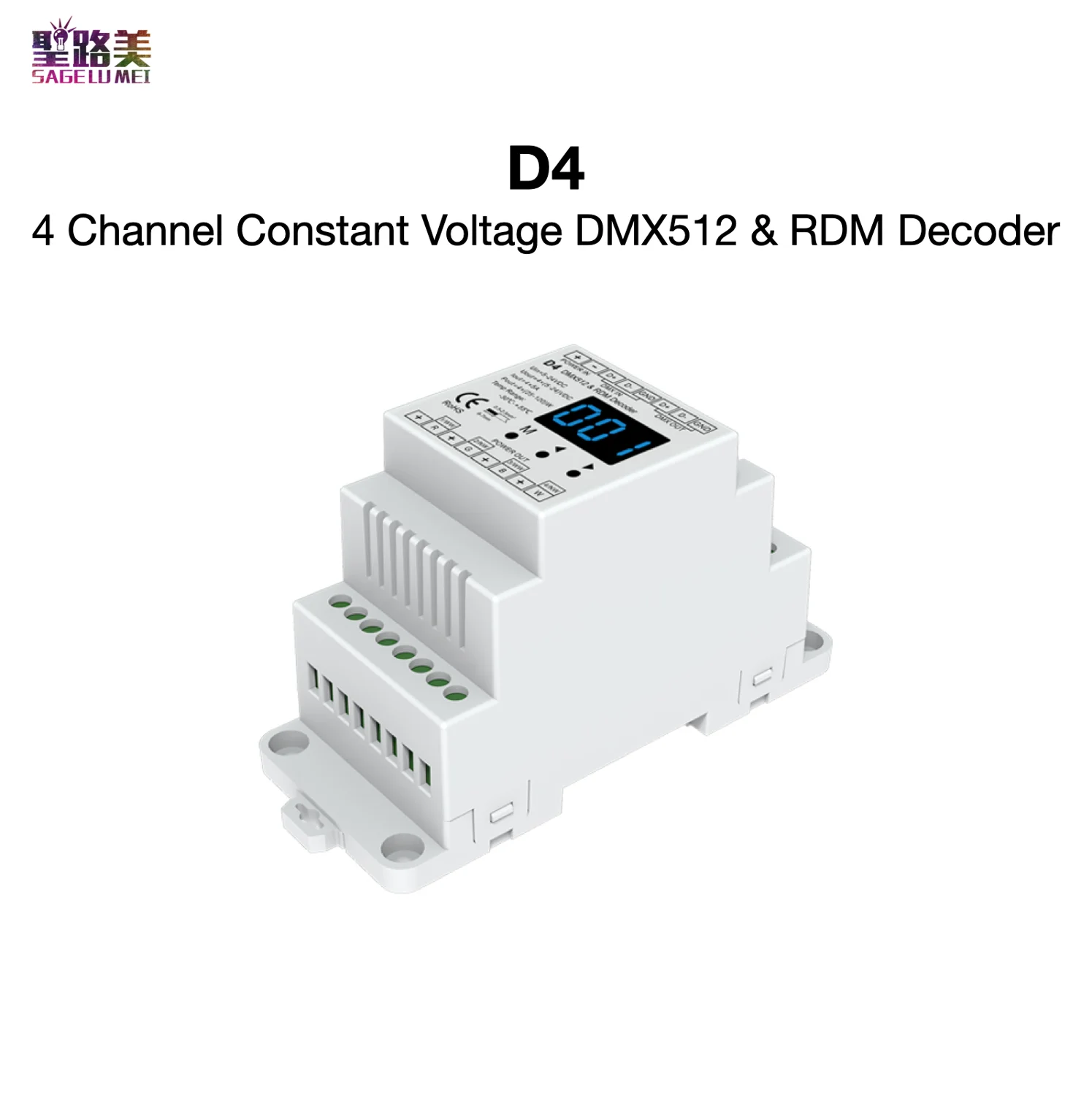 

D4 4-канальный декодер DMX512 и RDM с постоянным напряжением, автономная функция RDM, две частоты PWM, Din-рейка, многоуровневая защита SkyDance