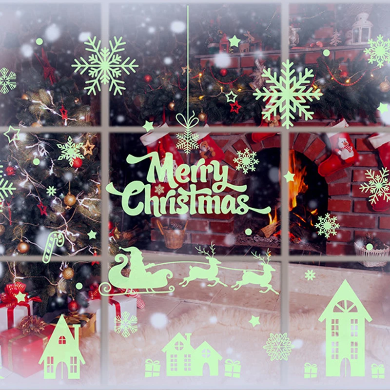 

Новинка 2022, светящиеся рождественские украшения, стикер, снежинки, Рождественская статическая Наклейка на окно, настенная наклейка, стекля...