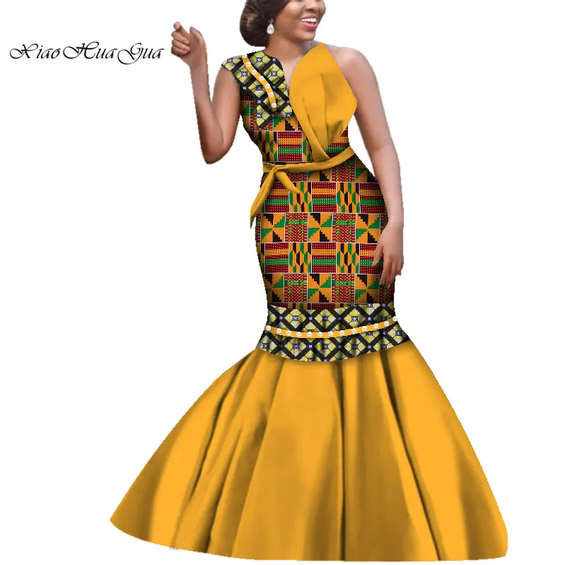 African Wax Print Dress Women One-Shoulder Long Mermaid Dress Elegant Lady Ball Gown Party African Dresses for Women WY3969