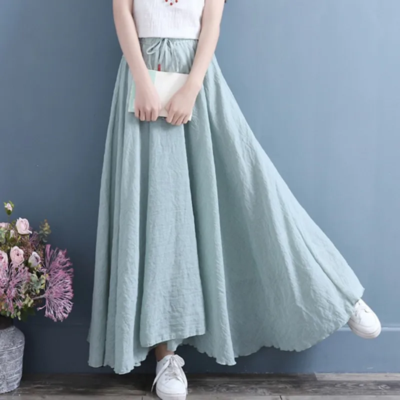 

Женская длинная юбка из хлопка и льна, повседневная однотонная трапециевидная юбка из хлопка и льна в винтажном стиле, H085, осень 2021