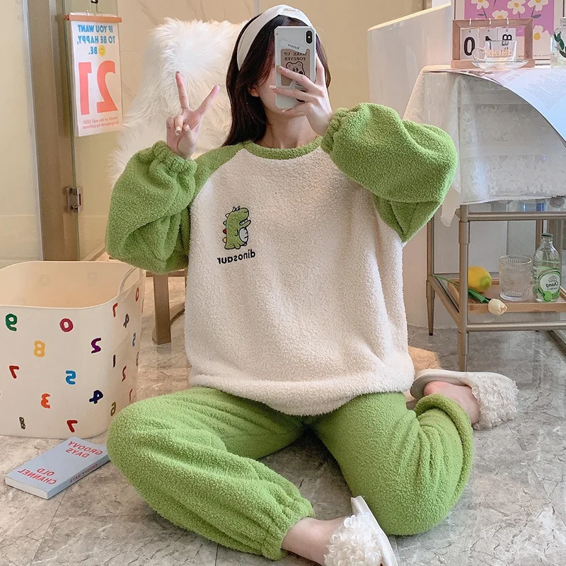 Sweet Pajamas Set Women Splicing Coloe Round Neck Vetement De Nuit Femme Strawberry Watermelon Pineapple Animal Printed Pajamas