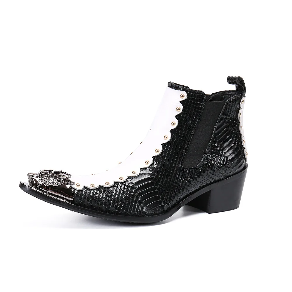 

Free Shipping Shoe Black And White Genuine Leather Martin Boots Work Shoes Western High Boots Fashion Style Man Shoe Accessories