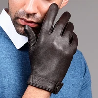 winter black brown genuine leather mens gloves warm mens winter mittens with velvet sheepskin driving leather gloves nr203