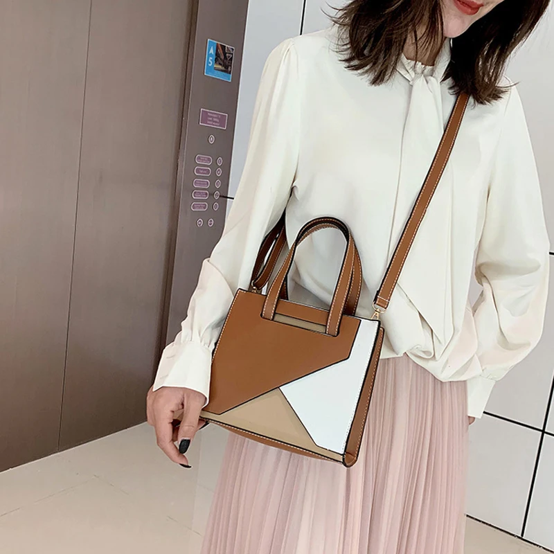 New Fashion Contrast Color Patchwork Handbags Women Designer Panelled PU Leather Crossbody Bags Sac A Main Femme Shoulder Bag