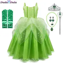 Girls Princess Tiana Dress up Costume Kids Cosplay Princess and The Frog Clothing Child Birthday Party Halloween Fancy Ball Gown