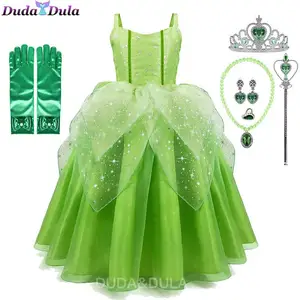 girls princess tiana dress up costume kids cosplay princess and the frog clothing child birthday party halloween fancy ball gown free global shipping