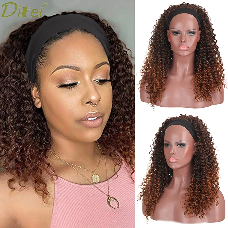DIFEI Long Black Headband Wig Synthetic Braiding Twist Hair Curly Ombre Brown Yellow Wigs For Black Women Daily Use