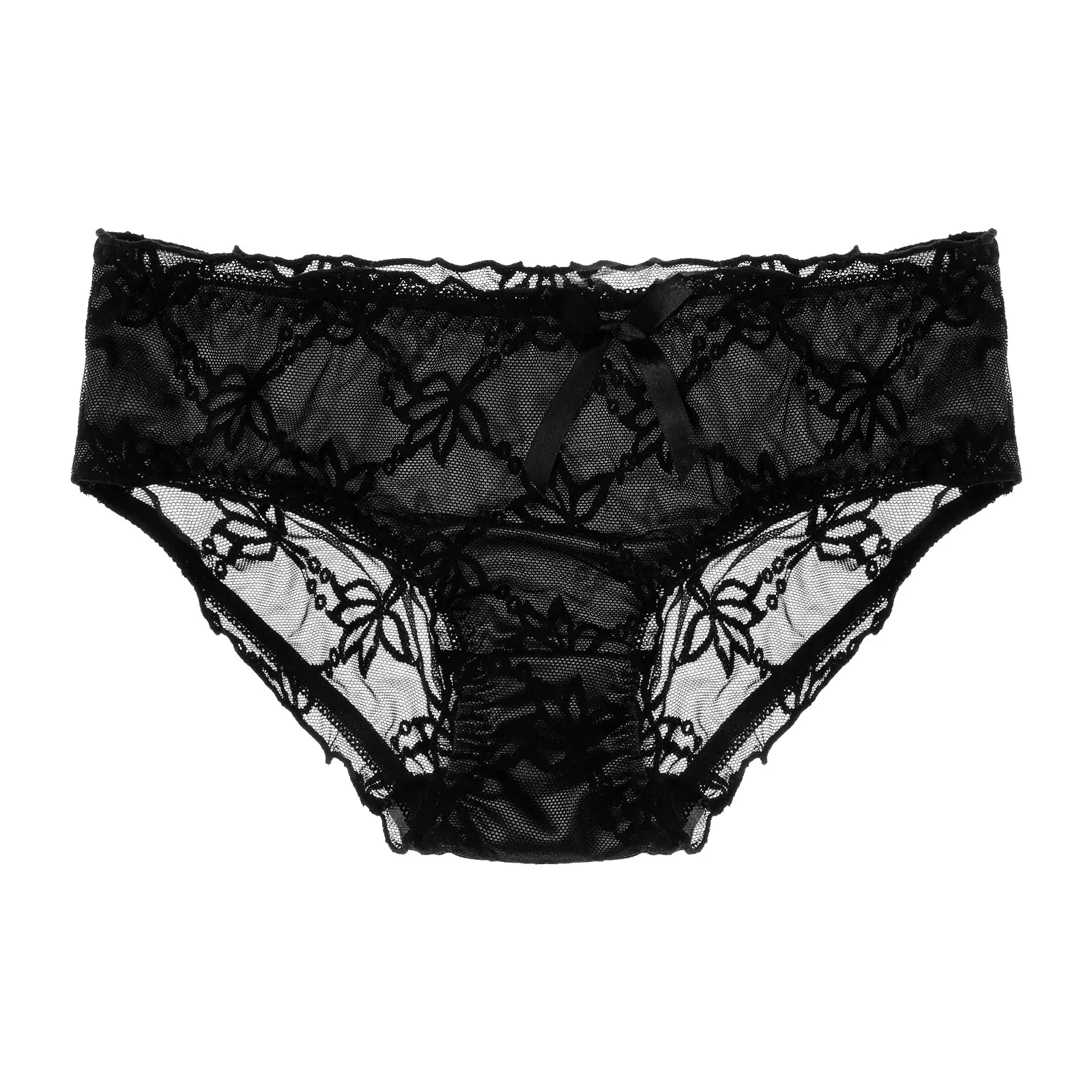 

Men See-through Lace Briefs Low Rise Panties Lace Patchwork Undershorts Gay Underwear Bowknot Elastic Waistband Sissy Underpants