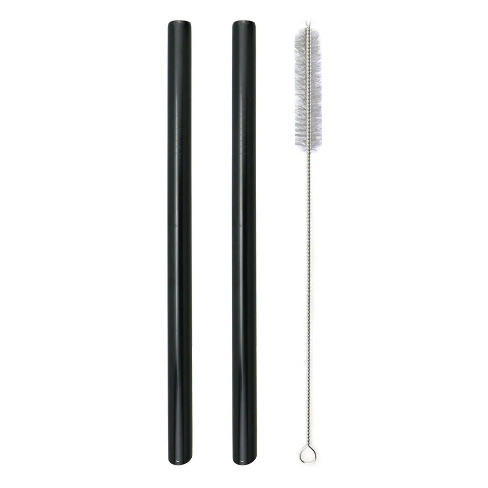 black 2pc 1/2pc 304 Нержавеющая сталь 12 мм соломинкой многоразовые металлическая соломинка острые верхние пузырь Чай Коктейльные трубочки вечерние с чистящая щетка - Цвет: black 2pc