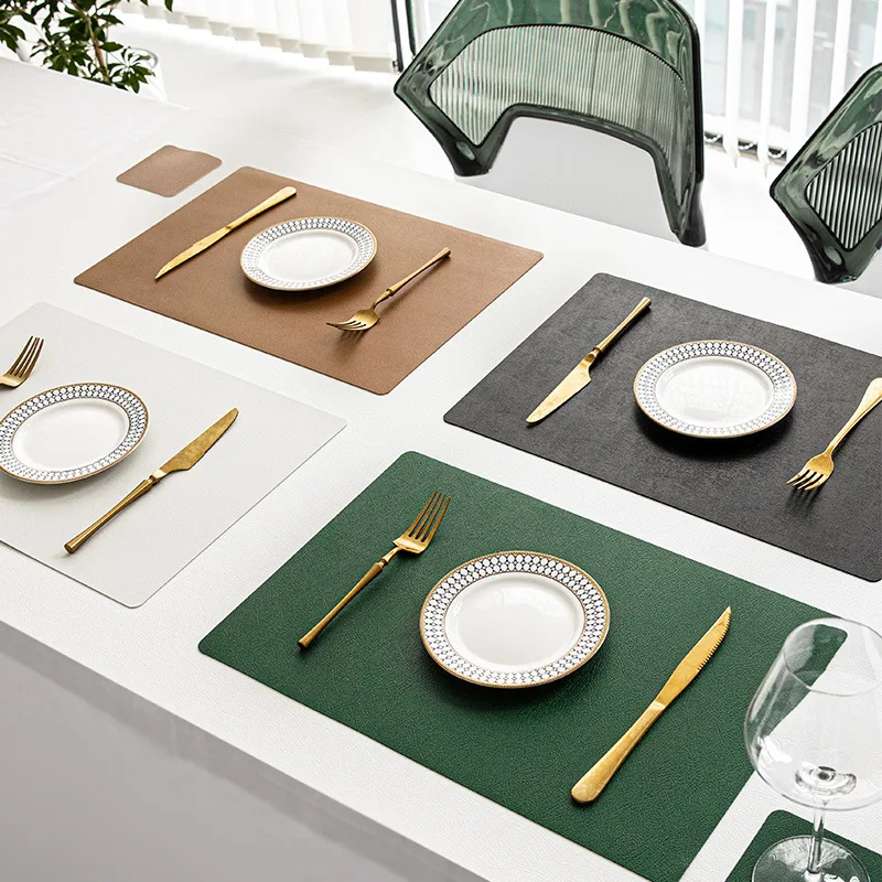 

PU Placemats solid color table mats Single-sided leather Coasters waterproof oil-proof household anti-scalding kitchen Placemat