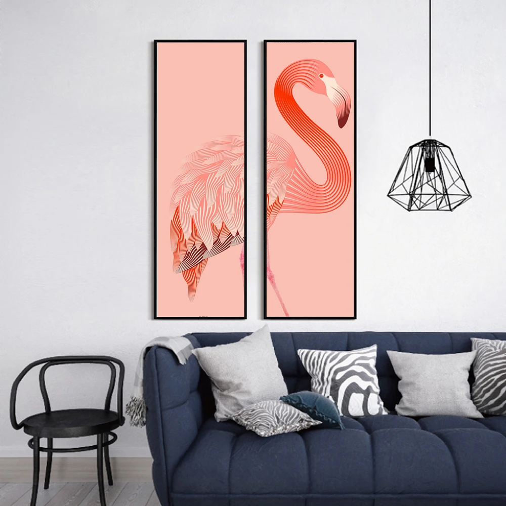 

Home Decoration Painting 2 Pieces Flamingo Pink Wall Art Animal HD Print Modern Poster Canvas Cuadros Modular Picture For Gift