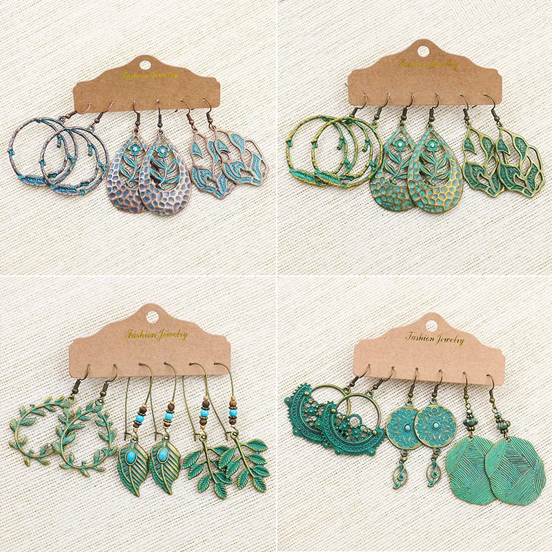 Винтажные богемные серьги античная бронза круглые листья цветок висячие для