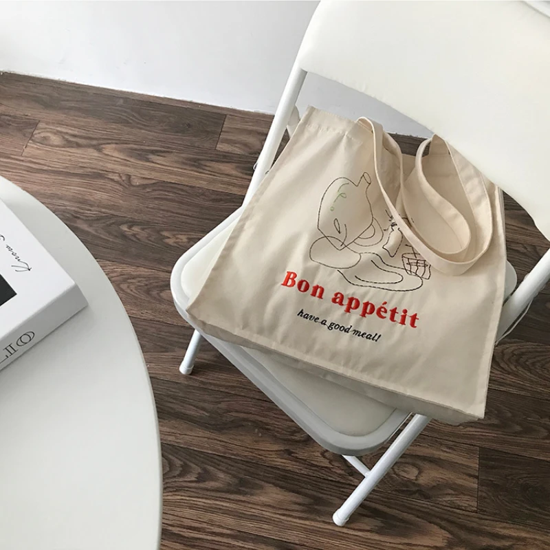 

New Japanese Tote Shopping Bag for Lady 2021 Literary Cartoon Canvas Shoulder Bag Women Students Cotton Cloth Eco Shopper Bag