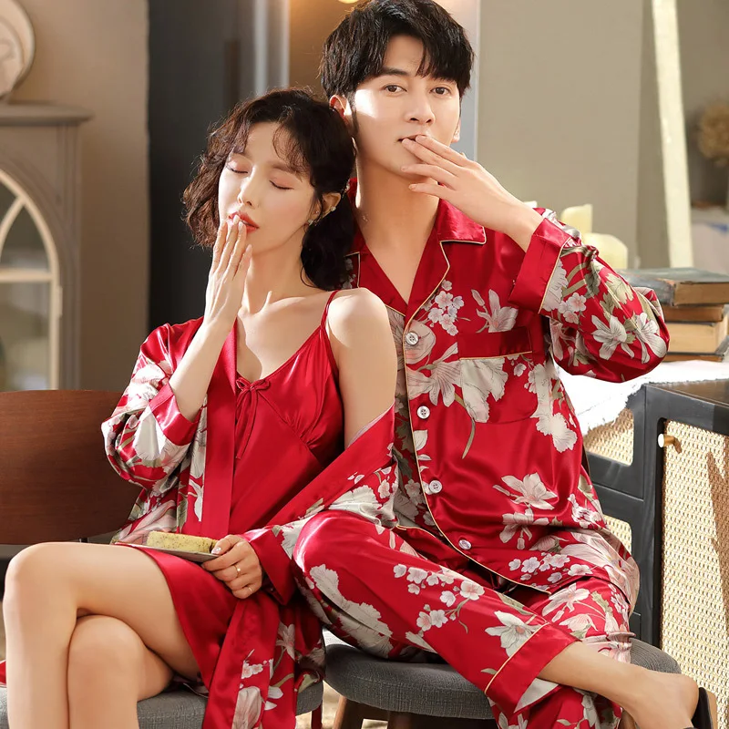 

Couple Ice Silk Pajamas Women, Spring and Summer Elegant Silk Home Clothes, Japanese Night Gowns, Men's Suits, Bathrobes, Summer