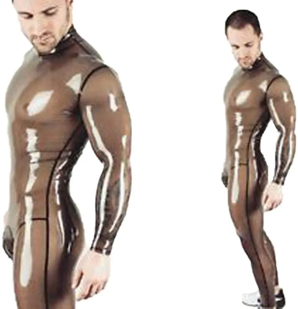 

Sexy Latex Catsuit Transparent Black Rubber Bodysuits Men for Club Wear Cosplay
